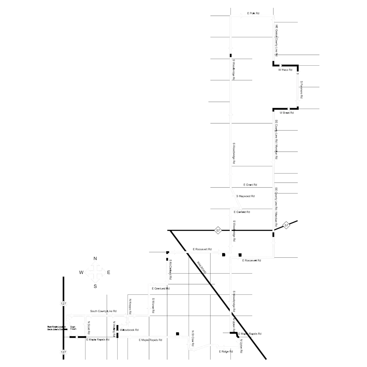 Uncle John's 57-Mile Gravel Race Map